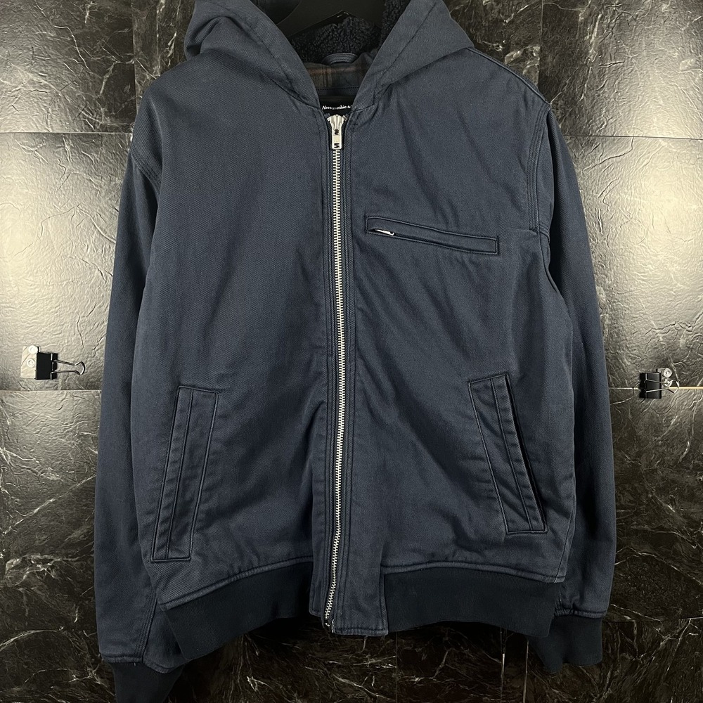 Abercrombie&Fitch Men's Blue Workwear Plaid Sherpa Fur Bomber Jacket Medium
